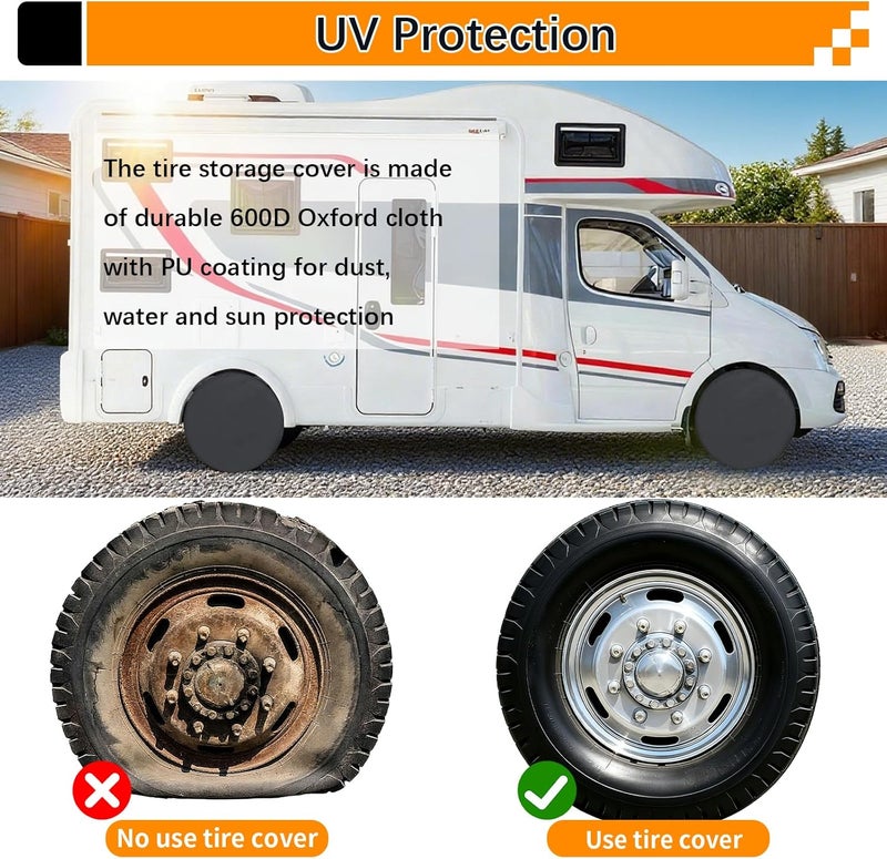 KALINCO RV Tire Covers 4 Pack, Waterproof Wheel Cover, Anti-UV Sun Rain Snow Tire Covers for Travel Trailer Truck RV SUV Camper - Image 3